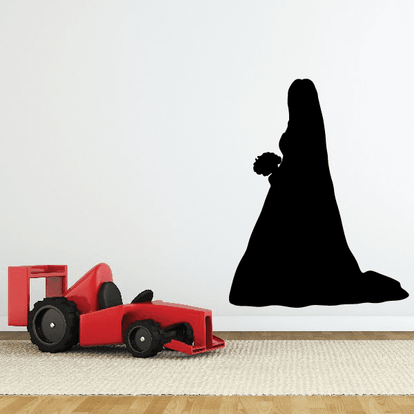 Bride silhouette wall decal in black with seated skirt outline