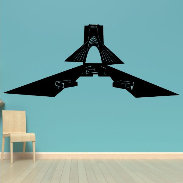 Black bridge entrance wall decal with arch and side bridge spans