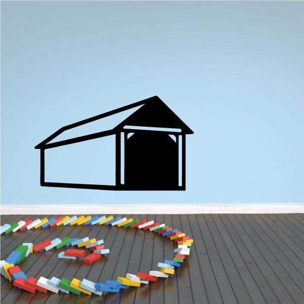 Black house outline vinyl wall decal with open door and vertical window lines