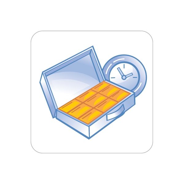 Briefcase wall decal of open case with orange papers and blue gauge clock