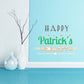 Happy St. Patrick's Day die-cut decal with green Patrick's text and clover accents