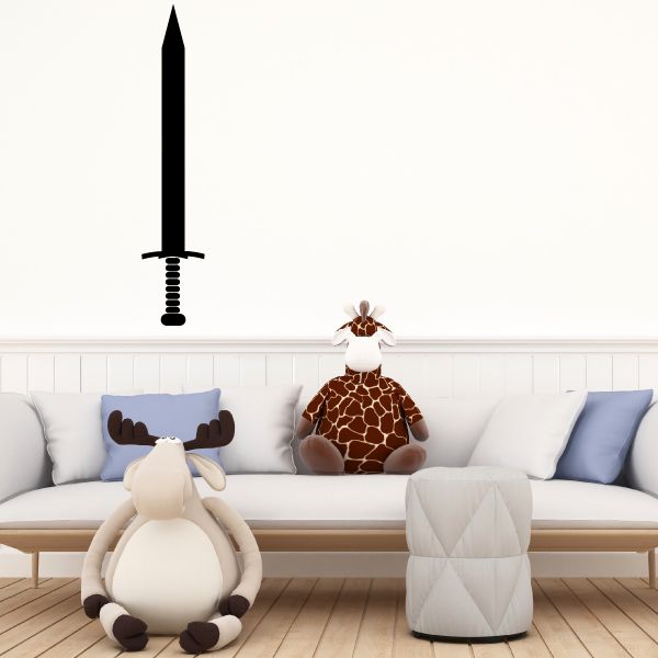 Broadsword wall decal, black sword silhouette with crossguard and grip
