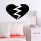 Broken heart wall decal, black heart with white lightning crack