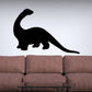 Brontosaurus wall decal: black silhouette looking back, curved tail and neck.