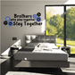 Printed die-cut wall decal with brothers quote and blue circular icons