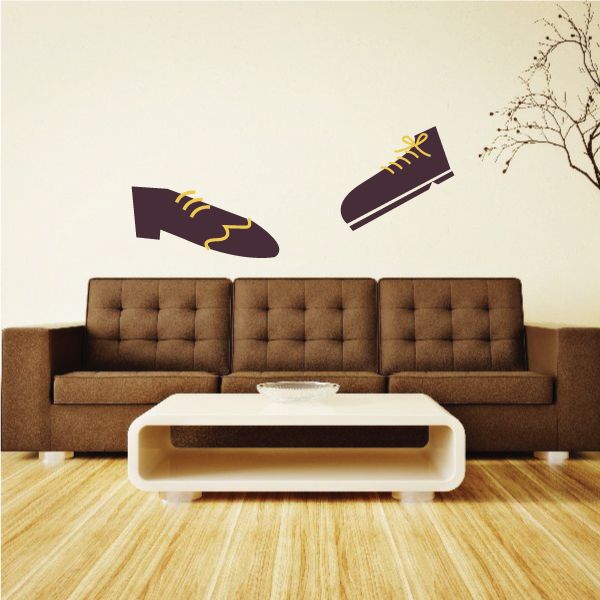 Brown dress shoes sticker decal set, two shoe icon graphics in dark and gold