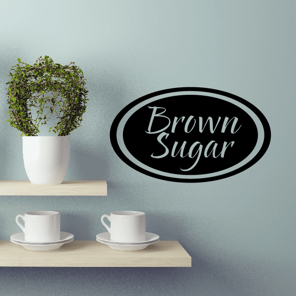 Brown Sugar oval wall decal, black oval with white script lettering
