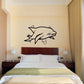 Dolphin and bubble wall decal, black outline.