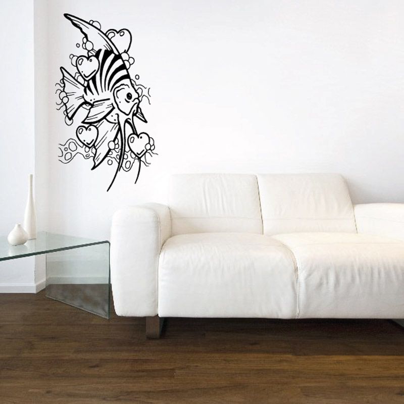 Image of Bubbling Hearts and Striped Angel Fish Decal