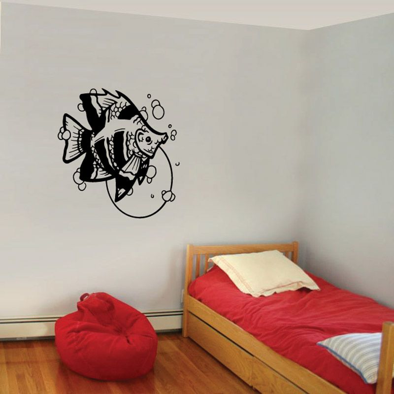 Image of Bubbly Stripe Angel Fish and Moon Decal