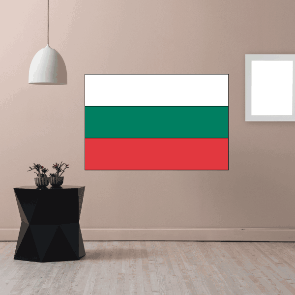 Flag sticker with Bulgaria tricolor—white, green, red horizontal stripes.