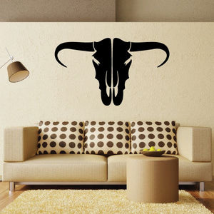 Bull skull tribal wall decal, black vinyl pinstripe skull graphic