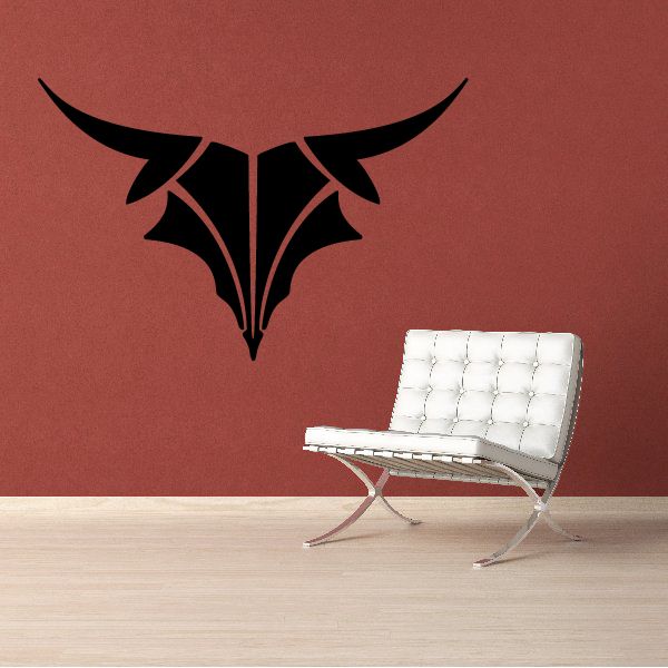 Bull skull tribal wall decal with black pinstripe bull head and horns graphic