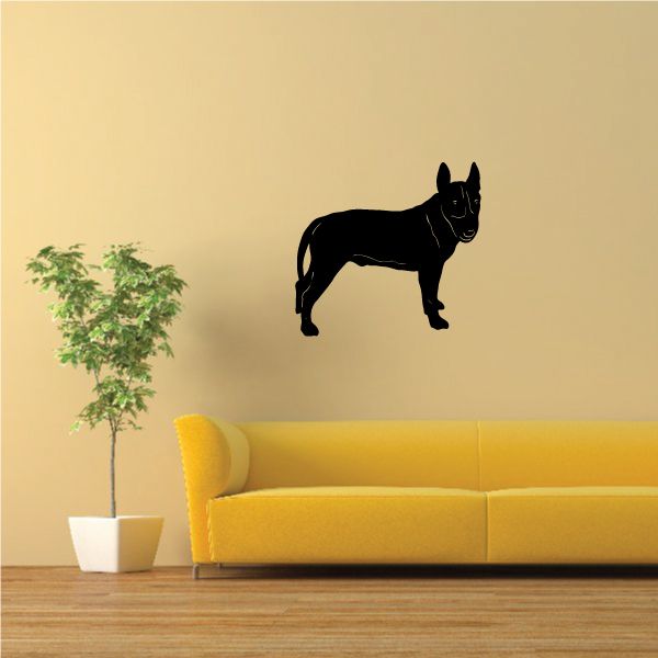 Bull Terrier dog wall decal, black dog standing and looking to the side