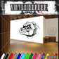 Bulldog head decal with black cartoon line art on a white rectangle backing