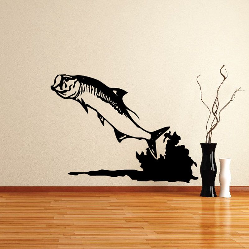 Black fish and shadow wall decal, single sticker