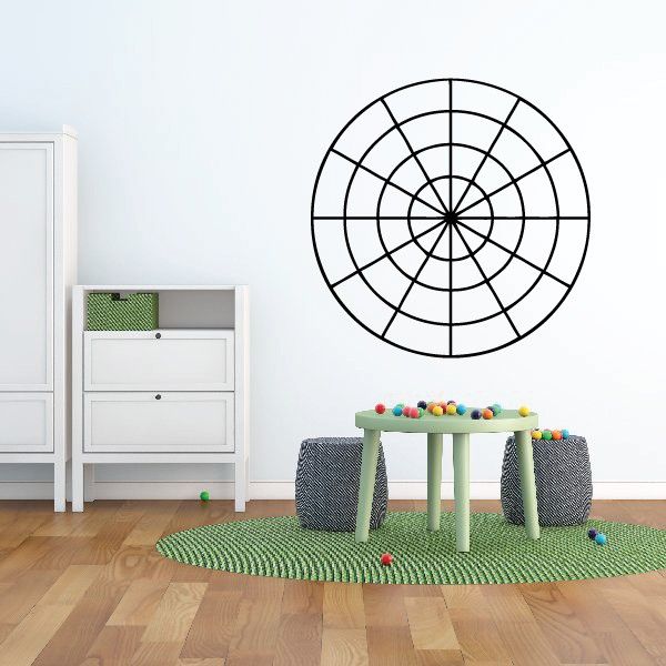 Bulls-eye target decal with concentric ring and grid lines in black