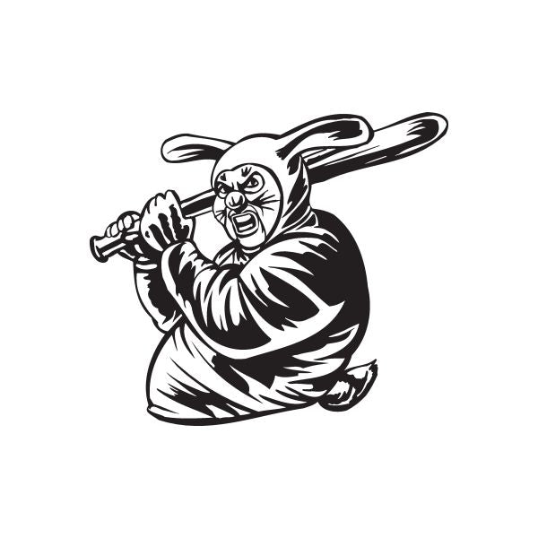 Bunny clown bat decal in black-and-white line art