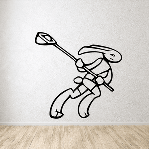 Bunny lacrosse player decal, black outline bunny holding a lacrosse stick