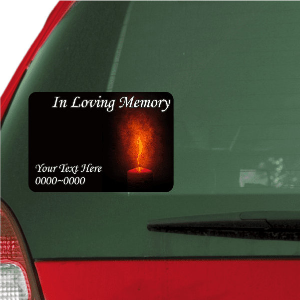 Memorial candle custom sticker: lit candle with 'In Loving Memory' text