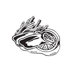 Burrito and French Fries decal with outlined burrito and fries, black and white