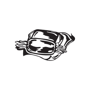 Burrito decal in black and white line art, wrapped burrito with swirled filling