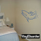 Blue cartoon shark attack wall decal with distressed lettering