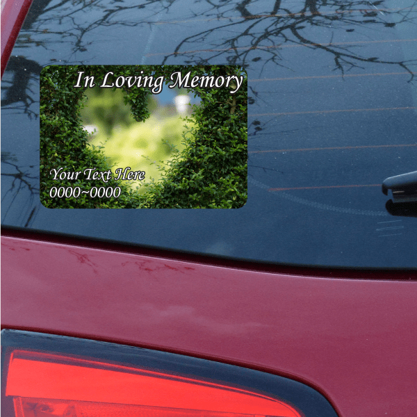Memorial heart custom sticker with “In Loving Memory” and “Your Text Here”
