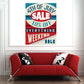 Rectangular July 4 sale sticker with red blue stripes and 10% off everything weekend