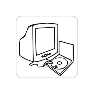 Vinyl business icon wall decal with computer monitor and circular disk symbol