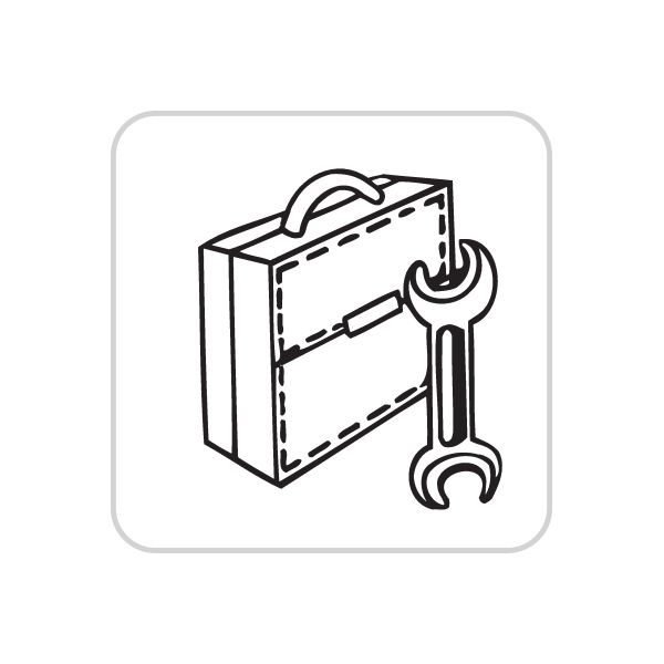 Business icon wall decal featuring toolbox, wrench, and gear