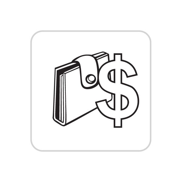 Business icon vinyl decal with cash and dollar sign, black outline
