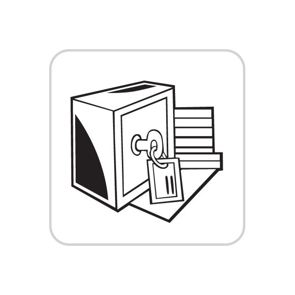 Business icon vinyl decal: black box with door, handle, and bar-chart elements