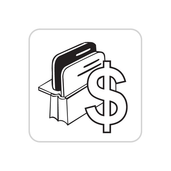 Business icon vinyl wall decal with black dollar sign over stacked money