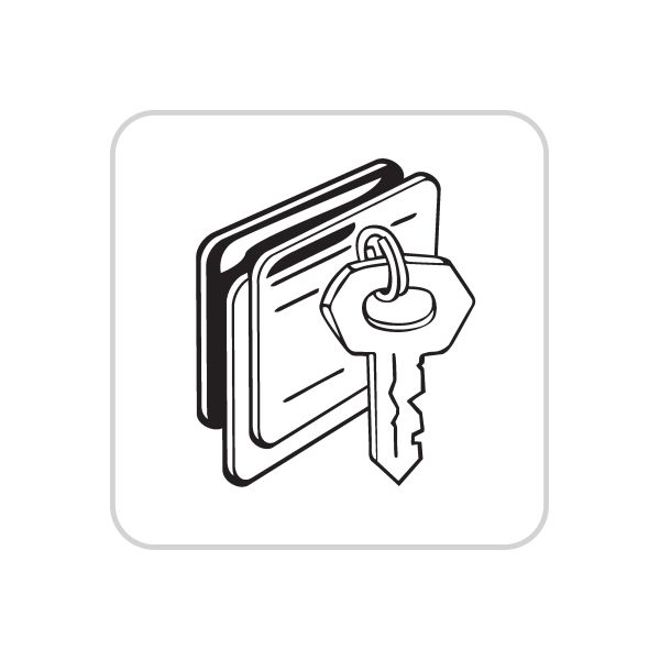 Business key icon vinyl wall decal with door outline and key