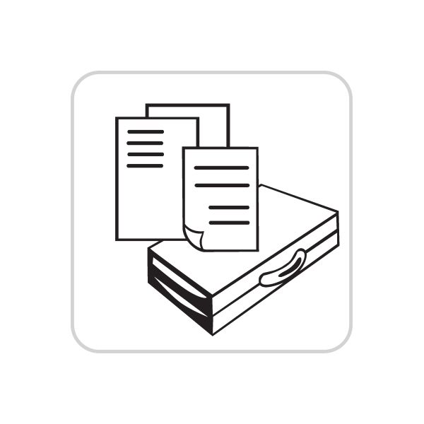 Business documents and briefcase wall decal with pen, black and white vector