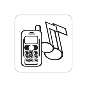 Vinyl wall decal with black phone and megaphone icons.