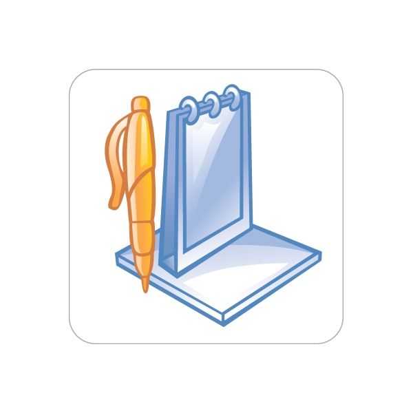 Business icon vinyl decal with orange pen and blue ring binder