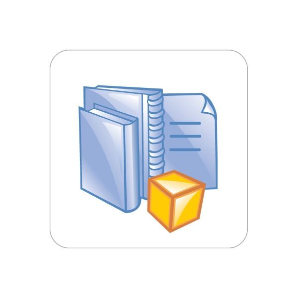 Vinyl decal sticker of blue file folder icon with orange cube