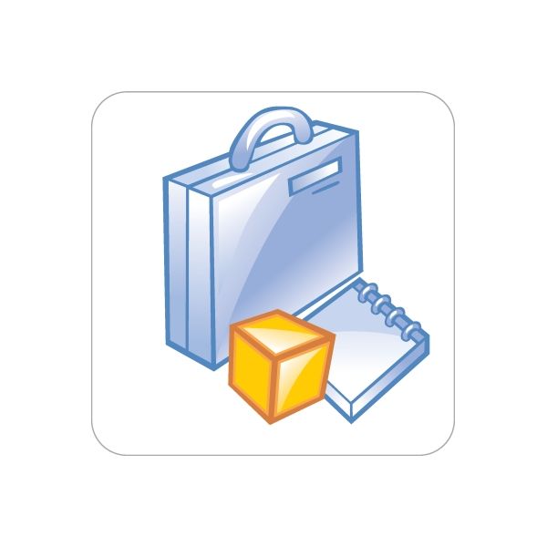 Business icon vinyl decal with blue file folder and orange cube