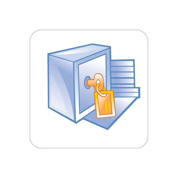 Business office icon vinyl decal: blue server box with orange padlock