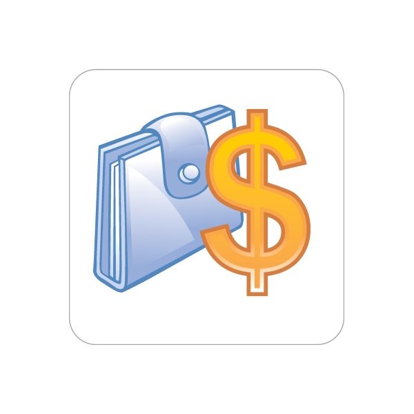 Dollar sign money icon vinyl wall decal sticker, die-cut, orange and blue