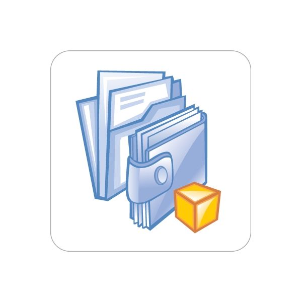 Blue business file folder icon with gray emblem and yellow cube vinyl decal