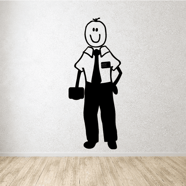 Businessman wall decal sticker: cartoon figure in suit with tie and briefcase.