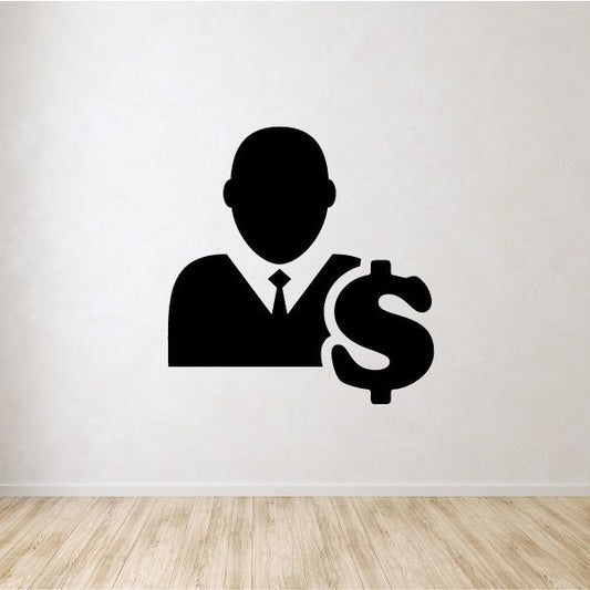 Image of Business Man with Money Sign Business Icon Wall Decal - Vinyl Decal - Car Decal - Id007