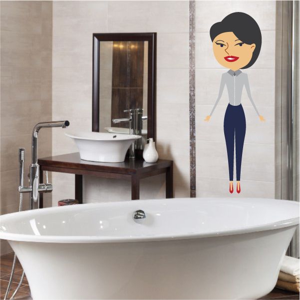 Cartoon business woman sticker of a woman with navy pants and red shoes