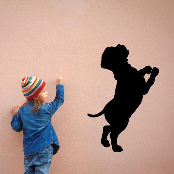 Black puppy dog wall decal silhouette, mid-leap with raised tail