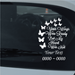 White butterfly car window decal with remembrance quote in decorative script