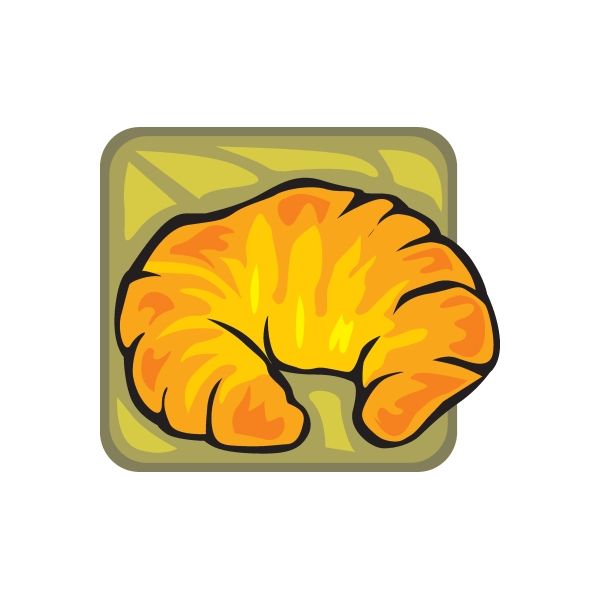Croissant sticker with illustrated golden-orange butter croissant in a rounded square