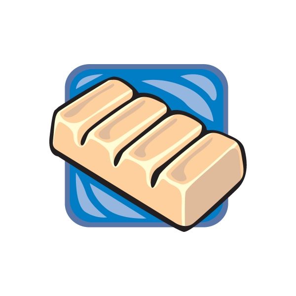 Butter sticker icon with beige stick of butter on blue rounded square